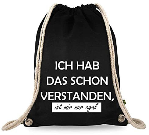 Turnbeutelliebe® Turnbeutel mit Spruch - Modern - Lustig - Neu - Frauen - Männer - Kinder - Baumwolle schwarz - Sportbeutel - Rucksack - Stoffbeutel - (Ich hab das schon verstanden)