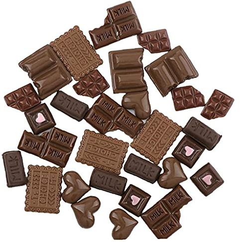PiniceCore 30 Stück Schokolade Harz Flatrdback Flach Zurück Cabochon Kawaii DIY Harz Handwerk Dekoration Miniatur Harz Creme Brot Food for Telefon