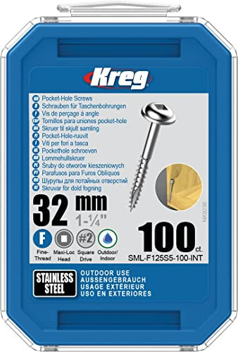 Kreg - 100 vis en acier inoxydable - 7 x 32 mm - filetage fin - Maxi-Loc carré