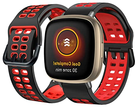 BrynnShop Silikon Armbänder Kompatibel mit Fitbit Versa/Versa 2/Versa Lite Armband Fitbit Versa 3 /Sense Armband Für Herren Damen Sport Weiche Wasserdicht Ersatzband mit (rot,Versa 3 /Sense)