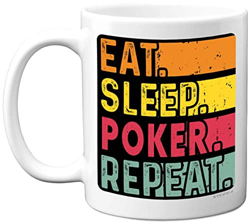 Birthday Mug Gifts for Men Women Him Her - Eat, Sleep, Poker, Repeat - Funny Happy Birthday Present Gift for Card Game Texas Holdem Lovers, 11oz Ceramic Dishwasher Safe Premium Mugs