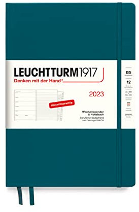 LEUCHTTURM1917 365661 Wochenkalender & Notizbuch Composition (B5) 2023, 12 Monate, Pacific Green,Deutsch