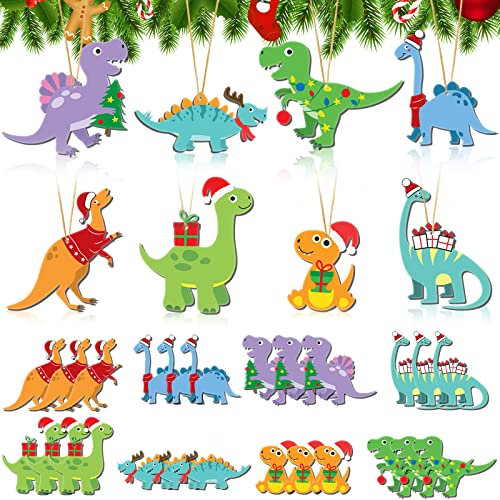 24 Stück große Dinosaurier-Ornamente für Weihnachtsbaum, Holz-Dinosaurier, hängende Ornamente für Kinder, Zuhause, Weihnachtsbaumschmuck, Dekoration, Geschenke, Haustür