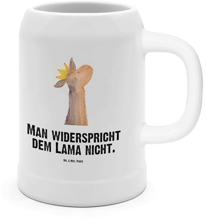 Mr. & Mrs. Panda Bierkrug Lamakopf König - Geschenk, Steinkrüge, 5 l, Bierkrüge, Büro Kollege, Alpaka, Lamas, Mama, 0