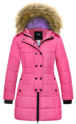 ZSHOW Giacca Invernale Bambina Impermeabile Giubbotto con Cappuccio | Impermeabile, Antivento, Cappuccio in Pelliccia Sintetica, 2 Tasche con Cerniera,Lunga e Calda, Ogni Giorno & Outdoor