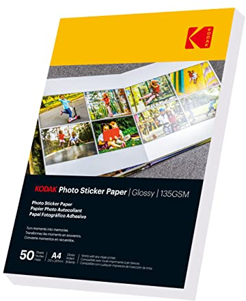 KODAK 50 x A4 Foto-Sticker 135g Inkjet Fotopapier Glänzend Selbstklebend - Fotoqualität