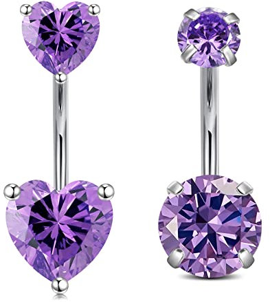 Crdifu 2stk Bauchnabelpiercing 10mm Lila Piercing Bauchnabel Herz Bauchpiercing Chirurgenstahl Damen