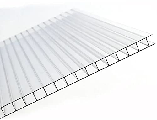 AtHaus® Polycarbonat Hohlkammerstegplatten - 200 Maße zur Auswahl | 615 x 610-6mm Stärke | UV-beständigen (Transparent)|stoßsicheren Doppelstegplatte Gewächshausplatte Stegplatten