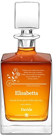 Maverton Decanter per whisky in vetro 810 ml - incisione personalizzata - Caraffa in vetro con tappo - Bottiglia per whisky e rum - pensiero originale per donna - per compleanno - Dedica