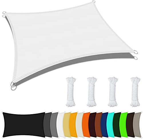 Vela Ombreggiante Impermeabile 4 x 6 m Rettangolare Tenda a Vela Ombreggiante Telo 185gGSM Oxford per Giardino Balcone Terrazza, Bianco