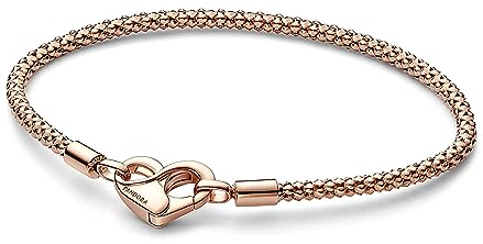 PANDORA Bracciale Moments con catena con borchie placcato in oro rosa 14 carati con chiusura a cuore, 20