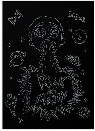 Displate Offiziell Rick and Morty MetallPoster Magnetische Befestigung Inklusive Lizenziert Bilder Hochwertiges Poster Rick and Morty - Vaporwave Morty Outline Poster 45 cm x 32 cm