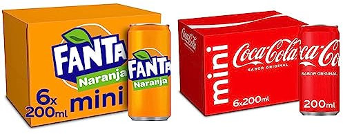 Fanta Naranja - Refresco con 8% de zumo de naranja, bajo en calorías - Pack 6 mini latas 200 ml & Coca-Cola Sabor Original, 6 x 200ml