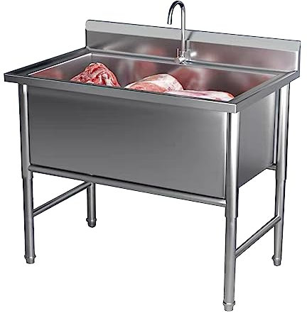 LBONG Lavello a Una Vasca in Acciaio Inox, Commerciale Lavello da Cucina, Lavamani Professionale lavelli da Cucina per Ristorante(120X60X80cm/47.2X23.6X31.4in)