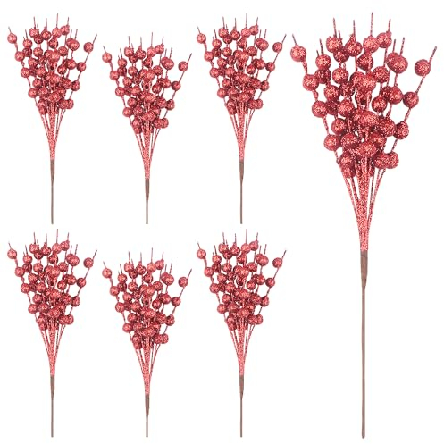 YiYa 6 Pack Rote künstliche Glitter Beere Stem Ornamente Glitzernde Zweige für Dekorative Weihnachtsbaum DIY Handwerk Dekoration Holiday Vase Zuhause Hochzeit (28CM)