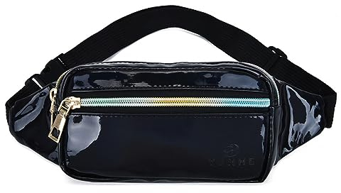 CLoxks Hüfttaschen Modische Laser Waistpack Damen Lack Leder Bright Face Brusttasche Multifunktionale Farbe One Shoulder Umhängetasche Schwarz