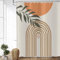 ASDCXZ Duschvorhang Boho Style 180x220 cm, Modern Abstrakt Kunst Blätter Sonne Linien Bogen Beige Bad Waschbar Duschvorhänge Polyester Textil Wasserdicht Duschvorhang für Badewanne mit 12 Haken
