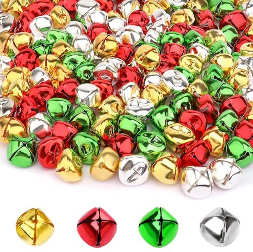 Augshy Glöckchen, 1,2 cm, Bastelglocken, Großpackung für Weihnachten, Zuhause und Haustier-Dekorationen, Weihnachtsdekoration, Partyzubehör (Gold, Silber, Rot, Grün), 50 Stück