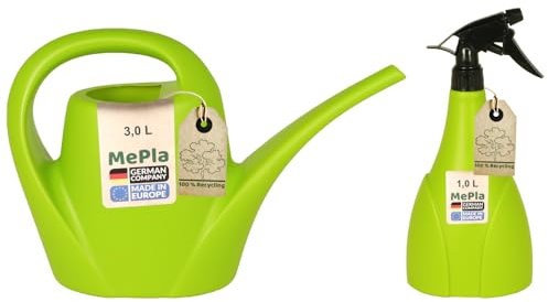 MePla - Set Gießkanne 3,0l Indoor + Sprüher 1,0l - lemongrün, wetterfest aus UV-beständigem Kunststoff