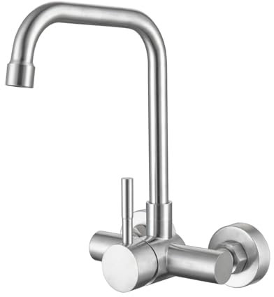 ONECE Wandmontage Küchenarmatur mit 11 cm Lochrabstand, Wandarmatur Küche Wasserhahn in Wand, Spültischarmatur aus Edelstahl, Mischbatterie für Küche, Matt