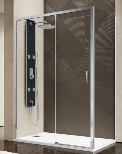 Duschkabine 90 x 170 cm, Schiebetür vorne mit zwei Kristallen, mit einer festen Seite, gedämpfter Eingang, aus transparentem gehärtetem Kristallglas