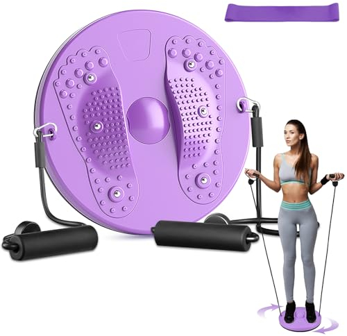 flintronic Twist Cintura Torsión Disc, 28CM Fitness Disco Torsión con Correa de Mano, Board Cintura para Adelgazar Fitness para Entrenamiento en Casa con Masaje de Pies - Morado