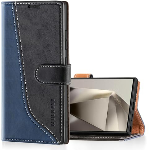 Mulbess für Samsung Galaxy S24 Ultra Hülle, Handyülle Leder mit Kartenfach, Klapphülle mit Magnetverschluss, Flip Case Etui Handytasche Schutzhülle, Stilvoll Schwarz