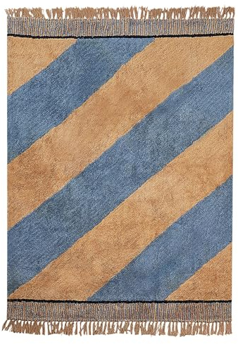 Beliani Teppich Baumwolle blau/braun 140x200 cm Strefenmuster mit Fransen Boho Xuluf