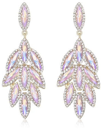 Clearine Bling Strass 3 strati Marqusie Cluster Orecchini a goccia per donna sposa damigella d'onore matrimonio festa ballo rosa fucsia oro, Cristallo