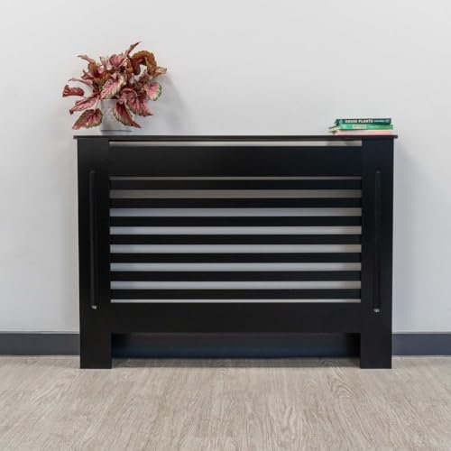Jack Stonehouse Radiator Cover Black Paint - Over Radiator Shelf Clip On With Horizontal Slats - Sturdy MDF Wooden Radiator Covers For Bedroom Or Living Room Furniture - Slim Radiator Cover