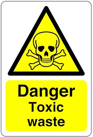 Schild mit Aufschrift Danger toxic waste – selbstklebender Aufkleber mit hoher Klebekraft (200 mm x 150 mm), Sichtabstand innerhalb von 5 m.