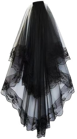 TAXTYHRE Schwarzer Schleier Spitze, Schleier Braut Schwarz, Halloween Schleier, Schleier Gothic, Schleier Jga Braut Schwarz, Kostümzubehör Perfekt für Halloween, Karneval, Cosplay und Ostern