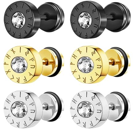 JewelryWe Wikinger Fake Plug Ohrstecker Nordische Runen Kompass Ohrringe mit Emaille Zirkonia Edelstahl Fake Ohrläppchen Tunnel Schraube Ohr Piercings Kreis Ohrstecker Set für Herren Damen