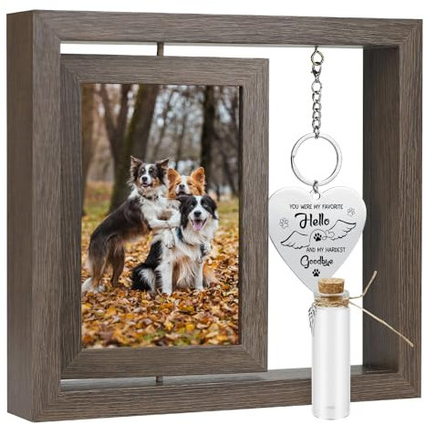Cornice commemorativa per animali domestici, girevole, 10,2 x 15,2 cm, con bottiglia di vetro commemorativa per la perdita di animali domestici, regalo per la perdita di un gatto o un cane (sei stato