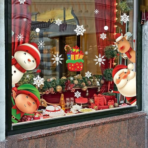 DTYDECLE 82 Stück Weihnachten fensteraufkleber, Fensterbilder Weihnachten Kinder Winter weihnachtsmann Selbstklebend Weihnachtsfensterbilder für Xmas Glas Weihnachtsdeko Fenster