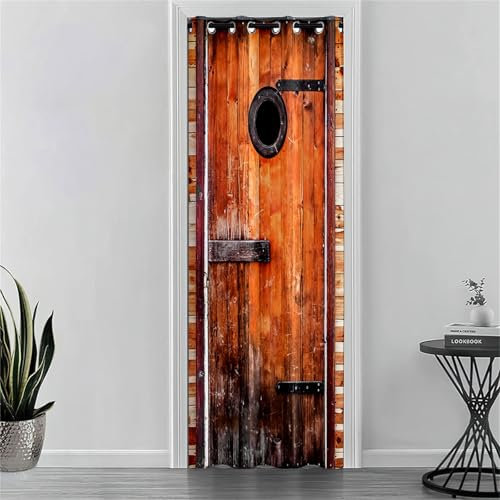 Odot Rideau Occultant Porte avec Oeillets,Imprimé Planche en Bois 3D Rideaux de Porte Rideau de Séparation de Pièce Rideau de Porte Interieur pour Salon Chambre Fenetre (Style Vintage,120x200cm)