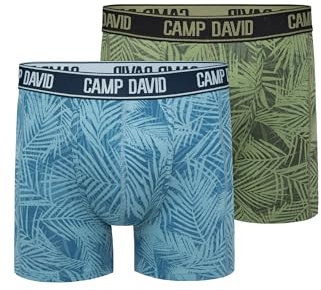 Camp David Herren Boxershorts mit All Over Print, 2er-Pack Khaki/Sky Blue XXXL