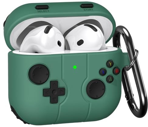 VISOOM Kompatibel mit Airpods 4. Generation Hülle(2024), Cute Funny Cartoon Game Design Silikon Schutzhülle mit Schlüsselanhänger für Airpods 4 Case, Grün