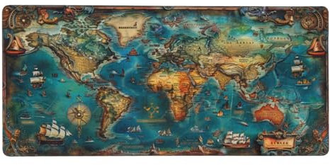 Mouse Mat World Map, Large Gaming Mouse Pad 900x400x3 mm, Retro XXL Mouse Mat, Mousepad Non Slip Rubber Base, Computer Accessories Water-Resist Desk Mat with Stitched Edges for Office Decor G902