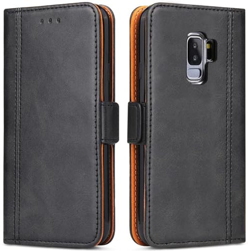 Bozon Handyhülle für Samsung Galaxy S9 Plus, Leder Handytasche Kartenfach Klappständer Magnetisch Lederhülle für Samsung Galaxy S9 Plus Hülle, Schwarz