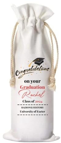 Getagift Personalised Graduation Wine Bag for Wine Bottle Gift, Wine Bottle Bag Gift, Reusable, Natural, Drawstring Closure.