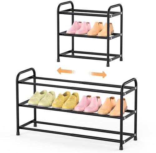 isightguard Extendable Shoe Rack - Adjustable Shoe Shelf Storage Organizer, Metal Shoe Rack for Wardrobe, Free Standing Shoe Rack for Bedroom, Closet, Entryway, Doorway, Garage