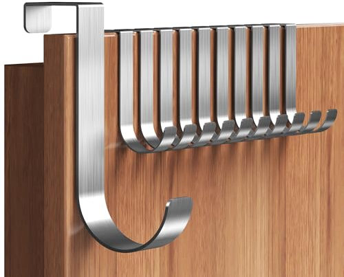 Menz Türhaken zum Einhängen, 10er Set in Silber - Edelstahl Kleiderhaken Tür, einzeln verwendbare Haken zum Einhängen in J-Form, stabile Türgarderobe mit hoher Tragkraft, Türhakenleiste
