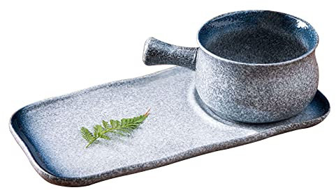 QXSJEDYCH Salad Bowl Soup Bowls Soup Mug with Handles, Ceramic Breakfast Plates Set for Breakfast Sandwich Soup Coffee Cereal Serving Bowls-Blue Plate