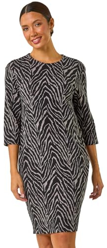 Roman Originals Women Shift Dress with Pockets - Ladies Autumn Winter Tunic 3/4 Length Sleeve Knee Length Smart Casual Office Work Cocktail Party Round Neckline Comfy Soft - Grey Natural - Size 10