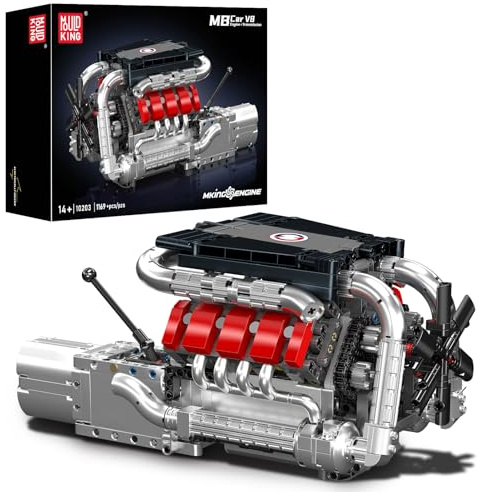 Mould King 10203 Technik V8 Engine Building Blocks Sets - Build Your Own V8 Engine with Gearbox for Adults, Car Engine Building Engineering Toys for Kids/Adults Collections(1169+ Pieces)