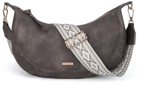 Gladdon Umhängetasche Damen Halbmond,Half Moon Bag Schultertasche Elegant Handtasche mit breitem Gurt Stilvoll Crossbody Tasche(Grau)