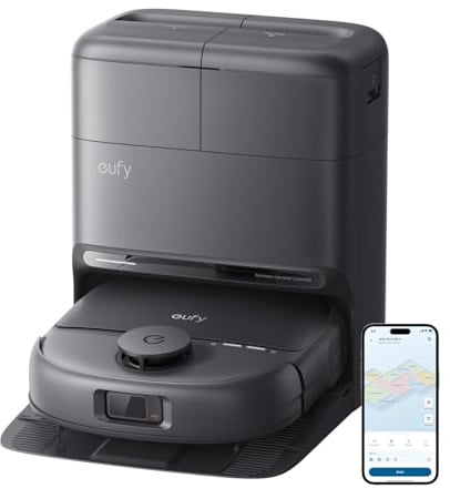 eufy C28 Omni Robot Aspirador y fregasuelos, HydroJet 15.000 Pa | Rodillo autolimpiante, 5 en 1, diseño antienredos, evitación de obstáculos con IA