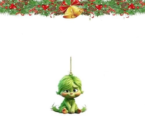 10 Stück G-rinch Weihnachtsbaum Deko,mit elastischer Kordel 2D acryl anhänger,Weihnachtsbaumschmuck,Grin-ch Weihnachtsbaum Anhänger