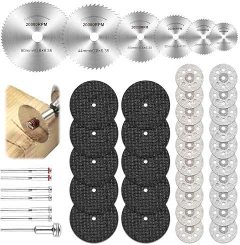 43Pcs Discos de Corte Accesorios Hoja de Corte Mini Hss Hojas de Taladro de Disco Con Mandriles para Mini Sierra Circular Madera Vidrio Plástico Metal Piedra Contrachapado